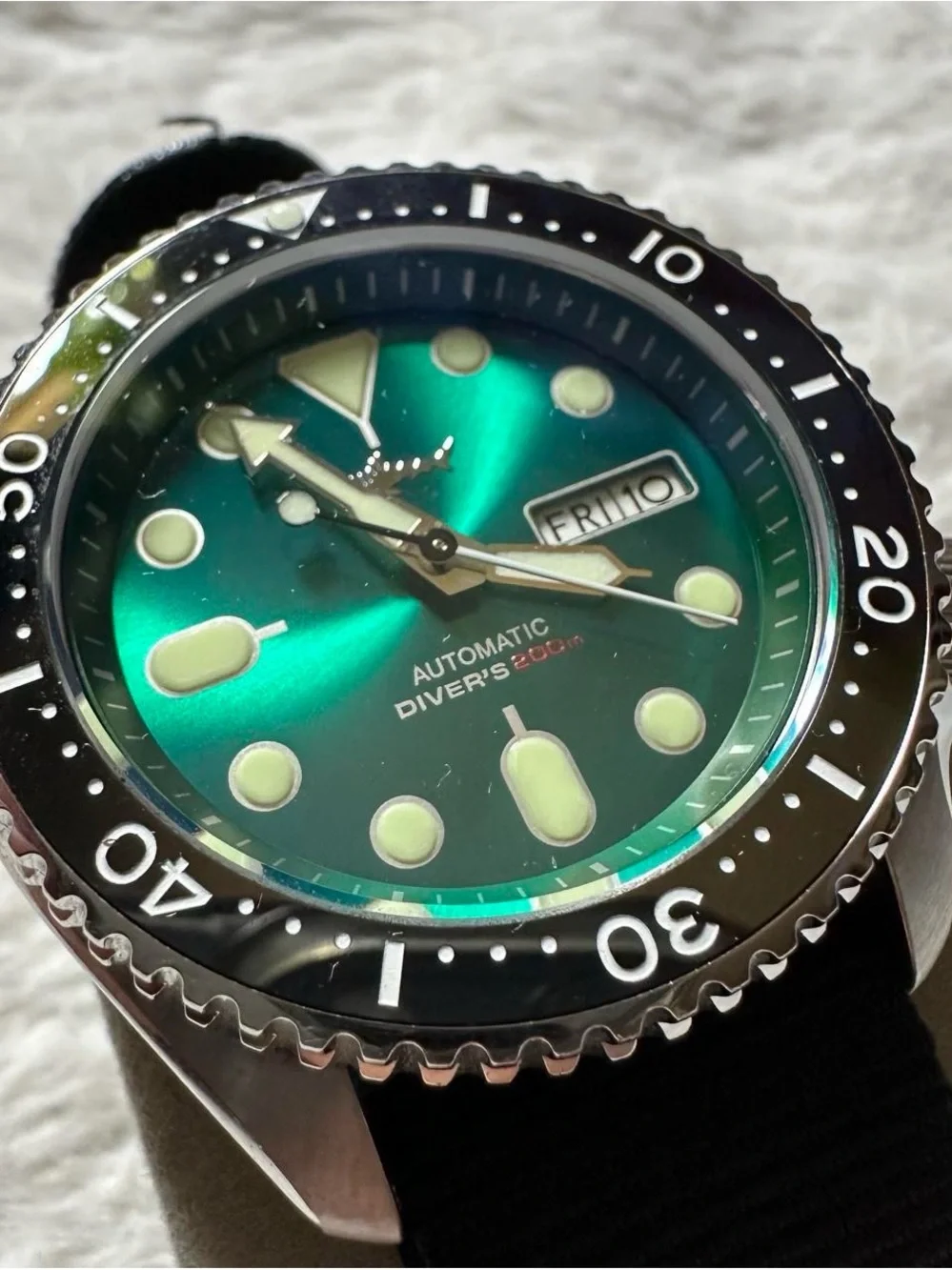 Heimdallr Seiko SKX Automatic Diver's Watch - Green Dial, Black nato Strap